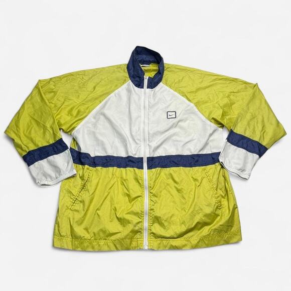 Nike Jackets & Blazers - Vintage 90s Nike Colorblock Windbreaker Lime White Blue Women’s XL Full Zip